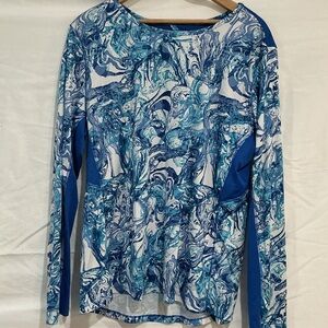 Reel Legends Teal and Navy Marble-Print Long Sleeve Tee